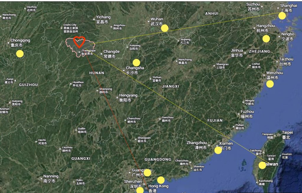 Geographical location of Zhangjiajie