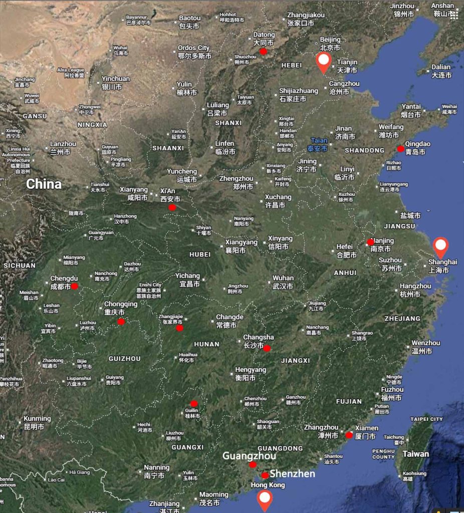 Geographical location of Chinese tourist cities