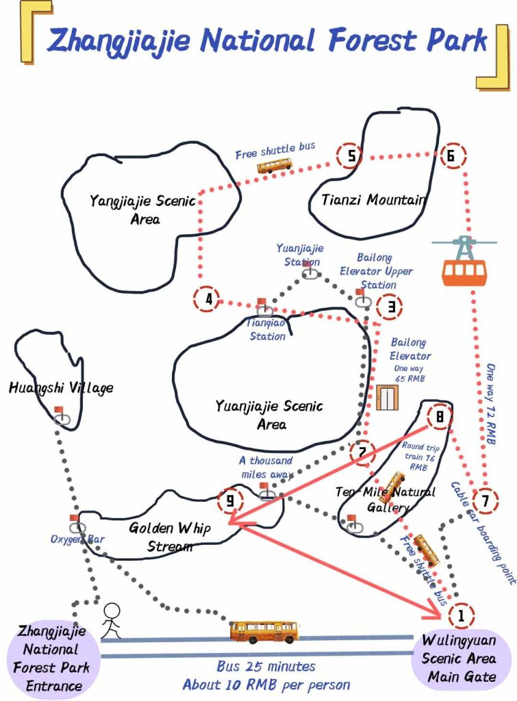 Zhangjiajie National Forest Park Map