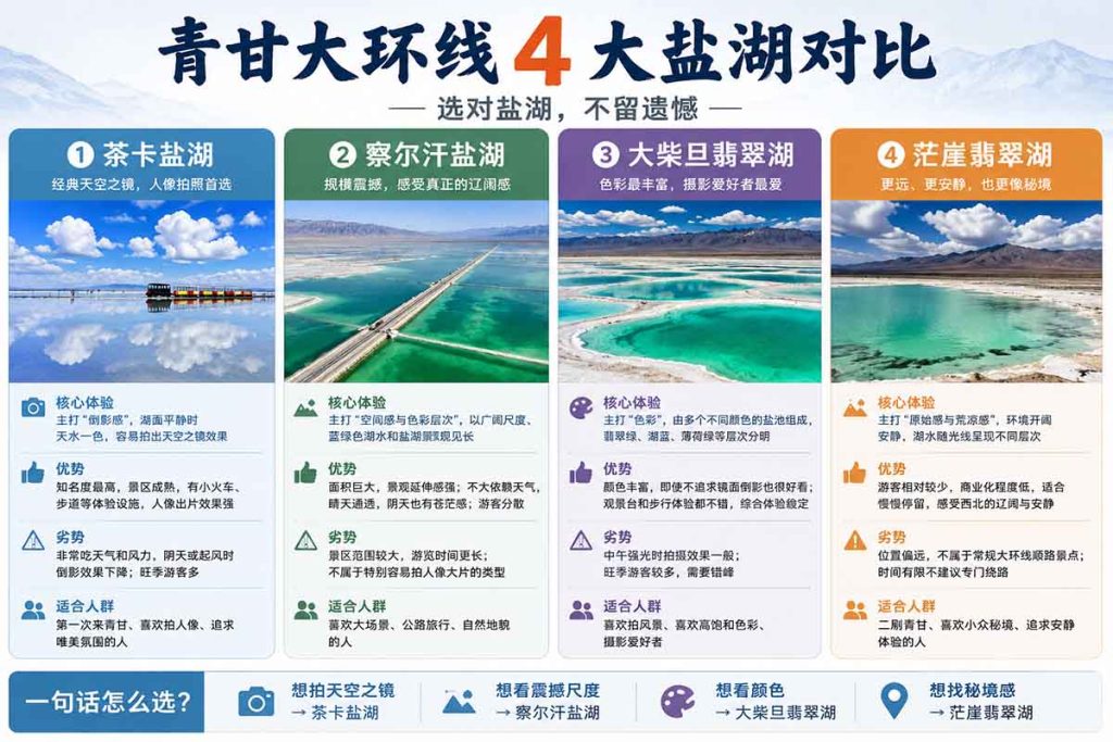 青甘大环线四大盐湖对比